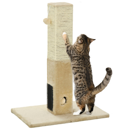 Rascador para Gatos de Yute con Base de Alfombra y Juguete Colgante - Beige