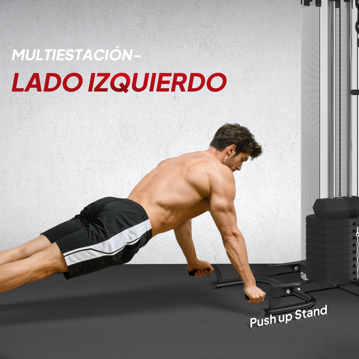 Multiestación de Musculación con Placas de Peso de 45 kg Carga Max. 110 kg para Entrenamiento 225x175x200 cm Negro