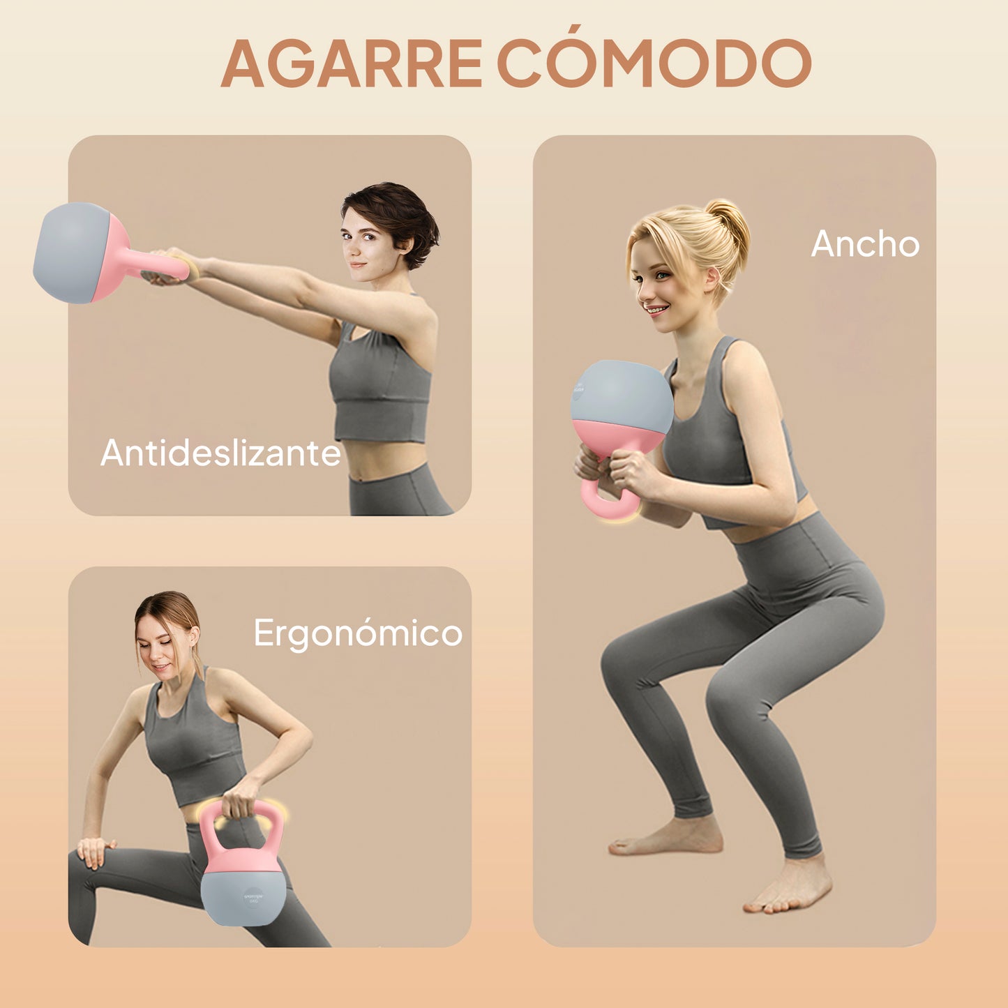 Kettlebell suave de 6KG, Kettlebell con mango antideslizante para gimnasio en casa, levantamiento de pesas, entrenamiento de fuerza, rosa/gris