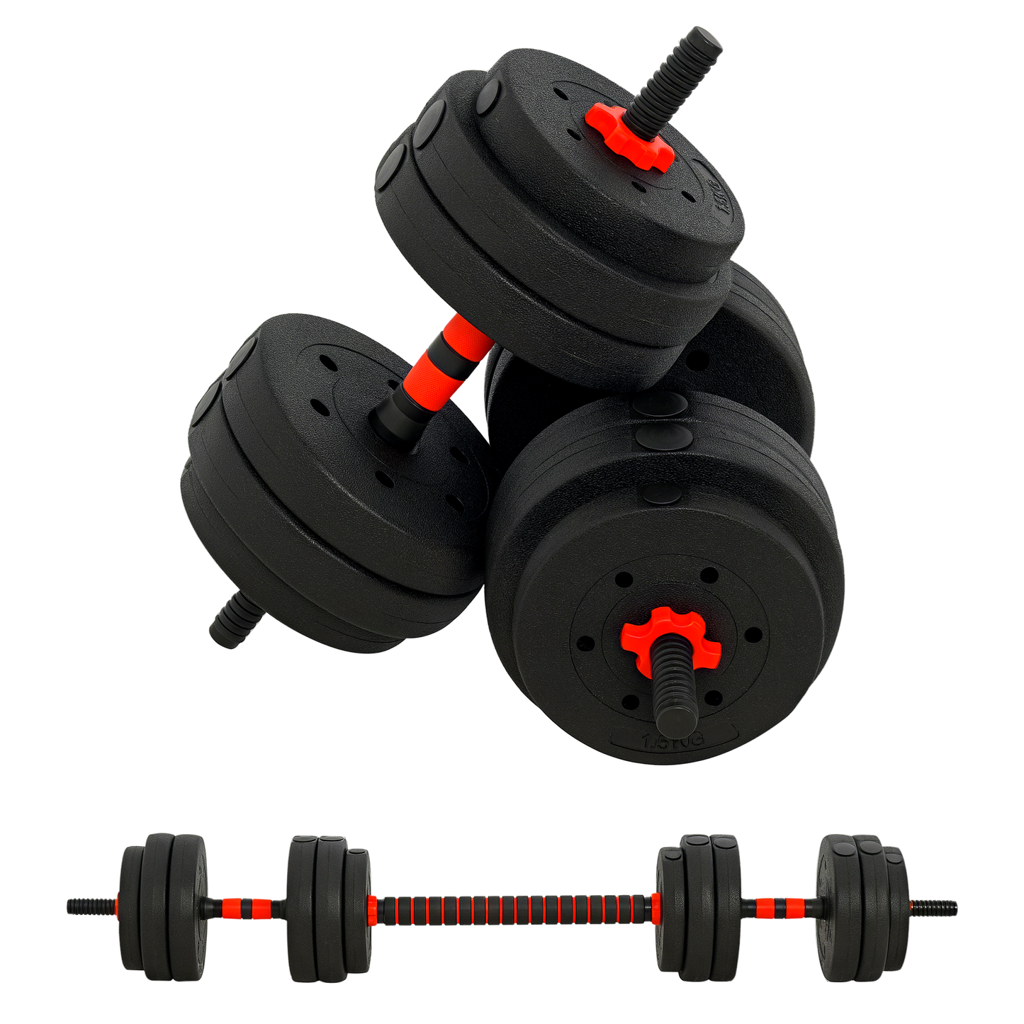 Juego de pesas ajustables 2 en 1 de 25 kg, mancuerna y barra de pesas para fitness corporal, entrenamiento de levantamiento para casa, oficina, gimnasio, negro