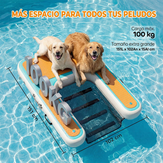 Rampa de Agua Hinchable para Perros para Piscina Barcos Lagos 151x102 cm con Superficie Antideslizante de EVA