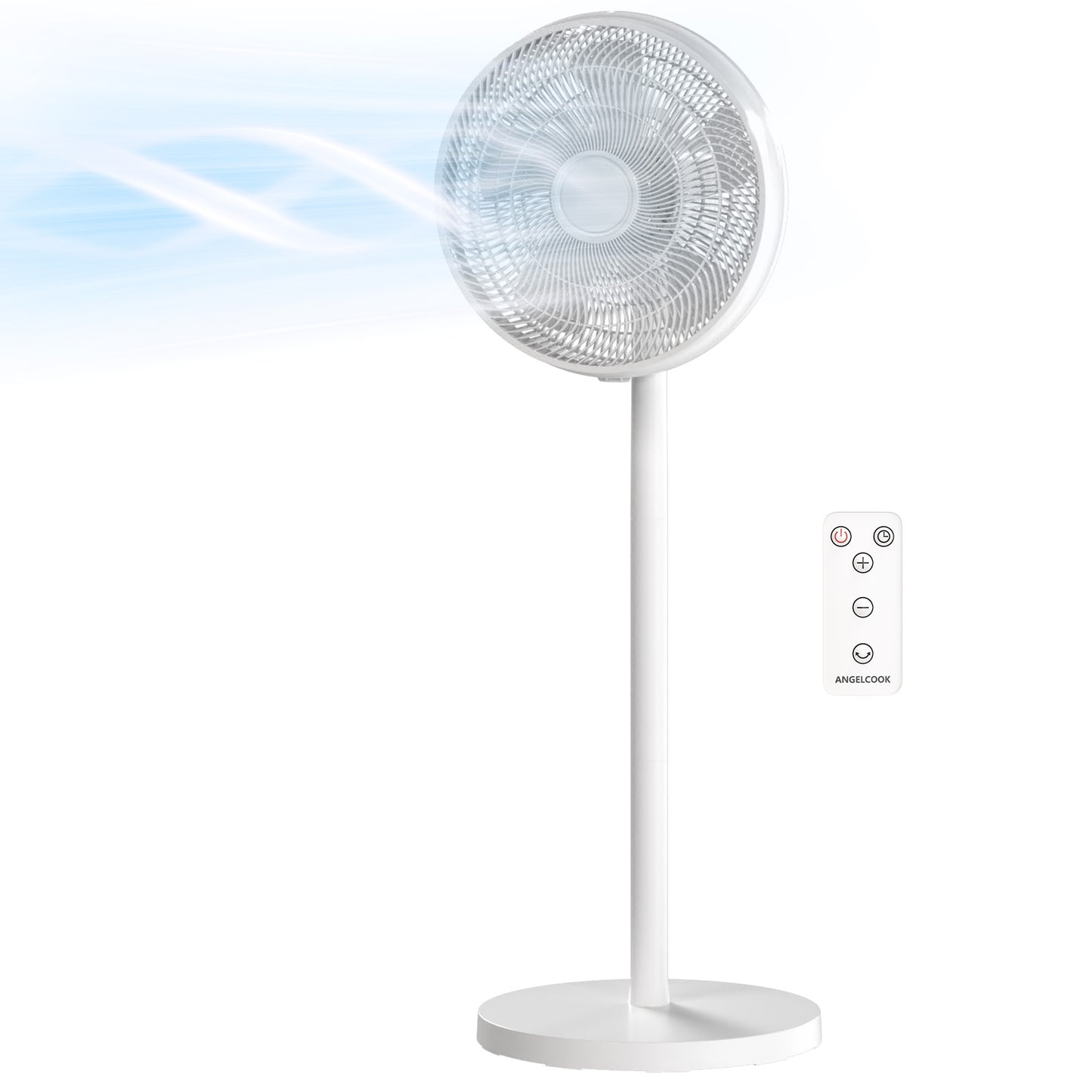 Ventilador de Pie con Control Remoto Altura Ajustable 4 Velocidades Oscilación 80° Temporizador 10H Pantalla LED Blanco