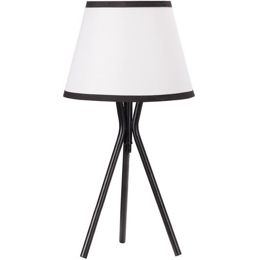 Lámpara de Mesa con Trípode de Metal Lámpara de Escritorio con Pantalla de Tela y Casquillo E27 Máx. 40W Estilo Moderno para Dormitorio Salón Ø25x50 cm Blanco y Negro