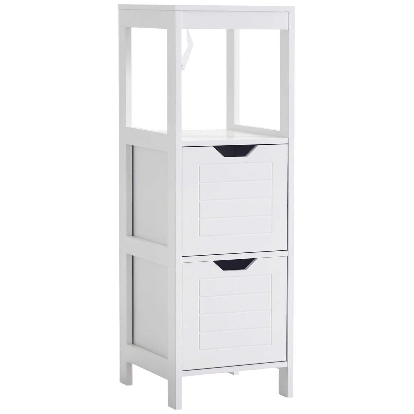 Armario de Baño Gabinete Multifuncional con Estante Abierto 2 Cajones de Almacenaje Diseño Antivuelco 30x30x89 cm Blanco