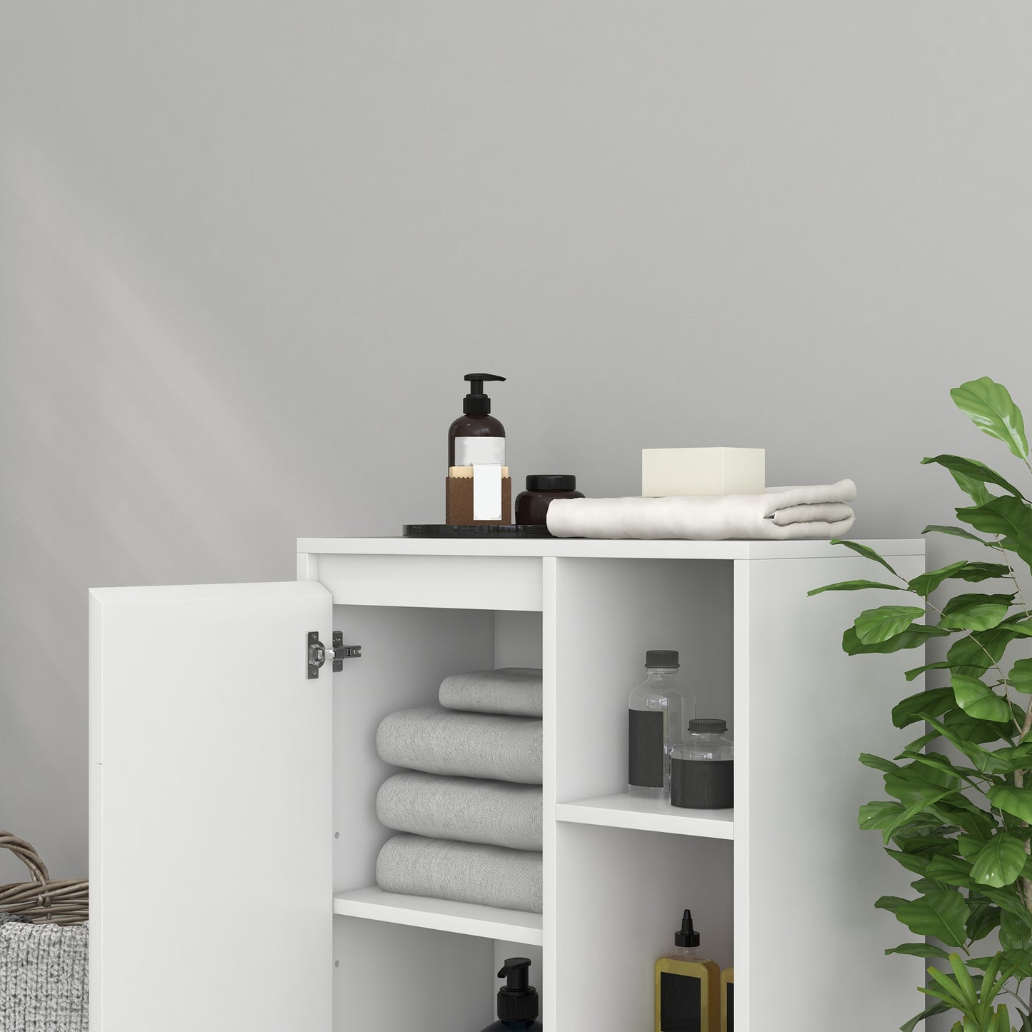 Armario de Baño con Estantes Abiertos Puerta y Estante Ajustable Antivuelco para Salón Dormitorio 53x30x80 cm Blanco