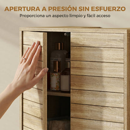 Mueble Bajo Lavabo con Estante Ajustable Puertas de Listones y Apertura por Presión para Lavabo con Pedestal o Pared