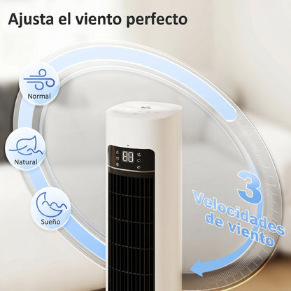 Climatizador Evaporativo 3 en 1 con Depósito de 3 L Oscilación 48° 3 Velocidades 3 Modos Temporizador 12h Blanco