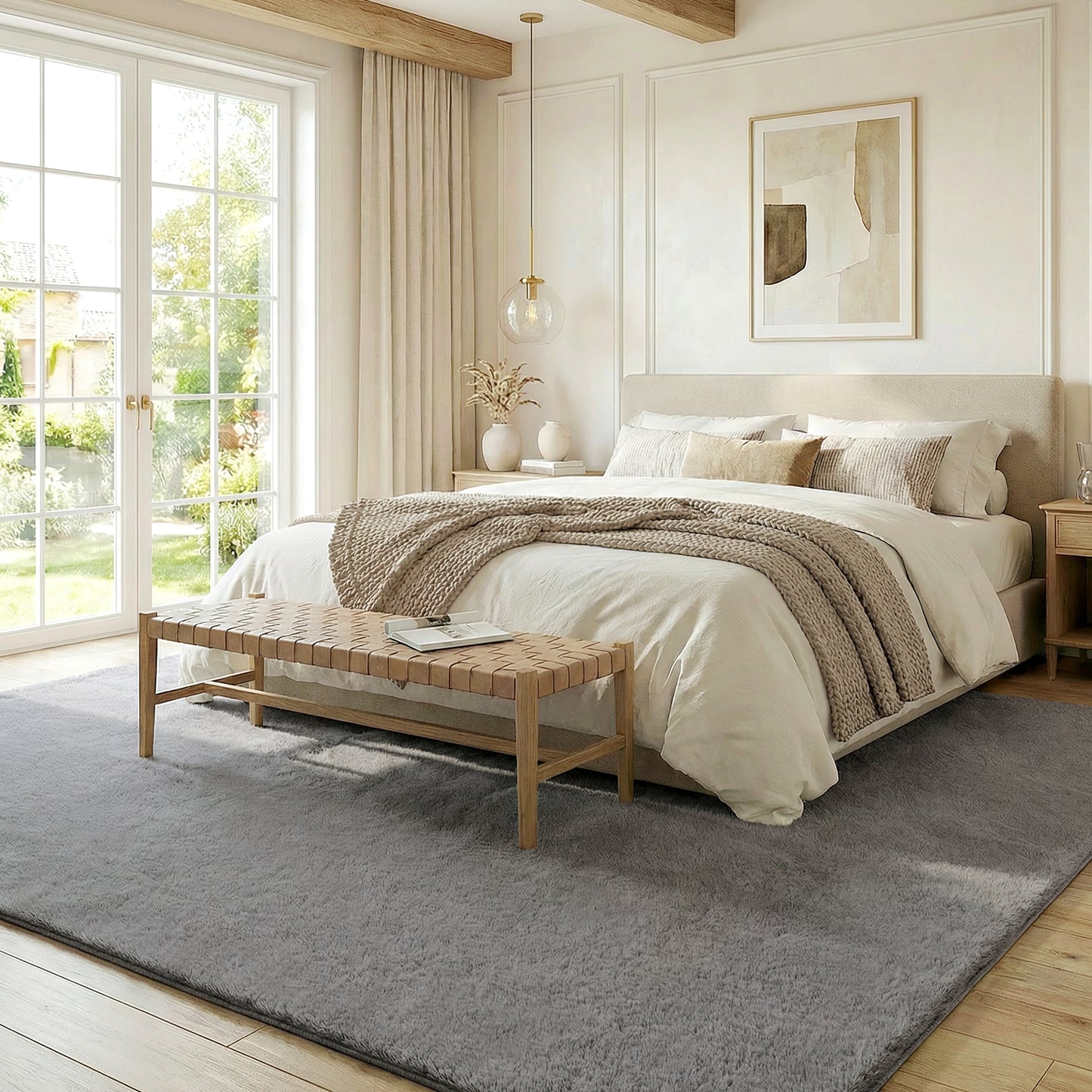 Alfombra Salón 120x160 cm Lavable en Lavadora Pelo Largo Estilo Moderno Tapete para Sala de Estar Dormitorio Gris Claro