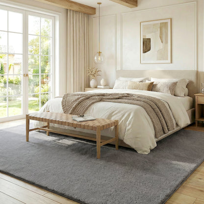 Alfombra Salón 120x160 cm Lavable en Lavadora Pelo Largo Estilo Moderno Tapete para Sala de Estar Dormitorio Gris Claro