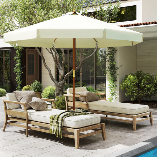 3.3(m) Patio Umbrella, Garden Parasol, Outdoor Sun Shade Canopy with 8 Bamboo Ribs, Ruffles and Wood Pole, Beige