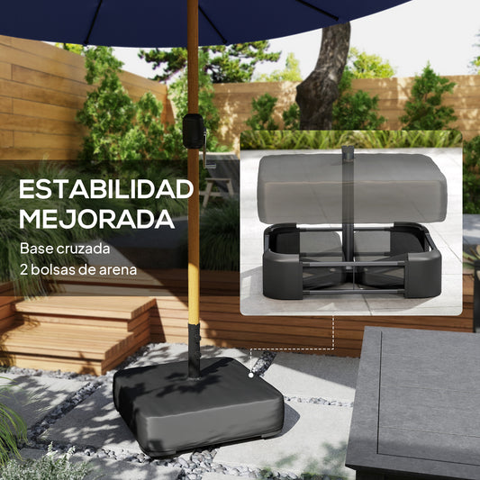 Sombrilla Doble de Jardín 4,7x2,8 m con Base Incluida Manivela Sacos de Arena Protección UV Impermeable Azul Oscuro