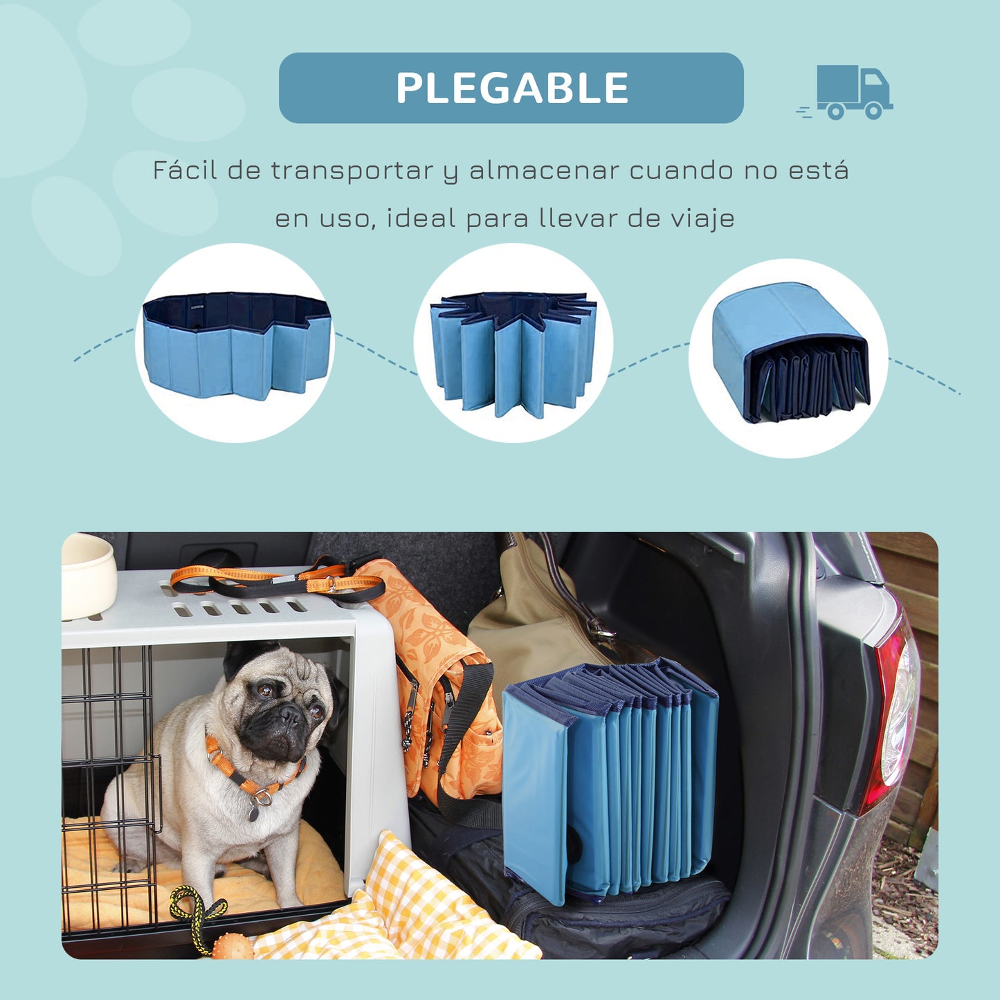 Piscina para Perros, Piscina Plegable para Perros, Plástico Duro e Impermeable, Bañera Portátil para Mascotas con Base Antideslizante y Orificio de Drenaje, para Interior, Exterior, Jardín, Patio, 120 x 30 cm, Azul