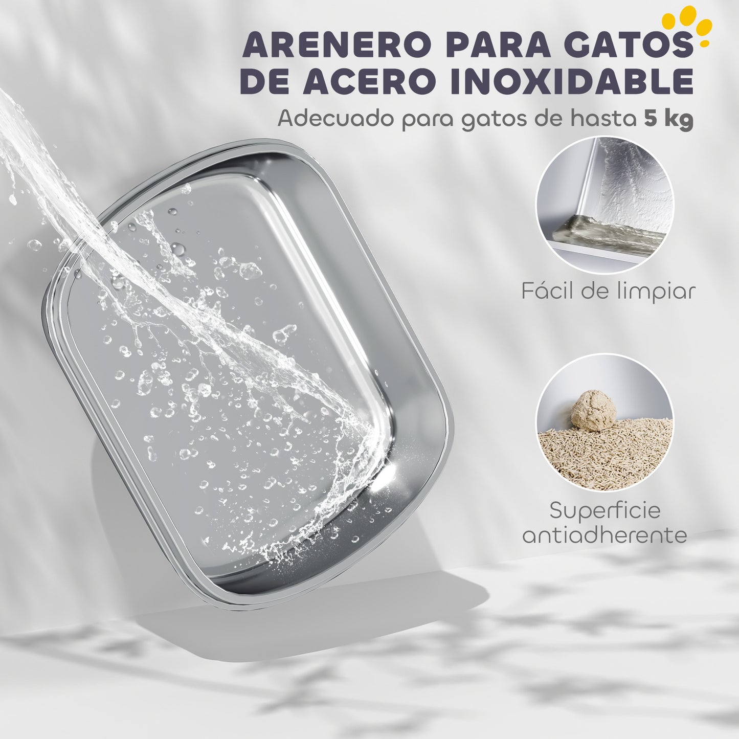 Maison de toilette pour chat bac à litière fermé bac acier inoxydable, nettoyage facile, 52,4 x 41,3 x 39,9 cm, blanc