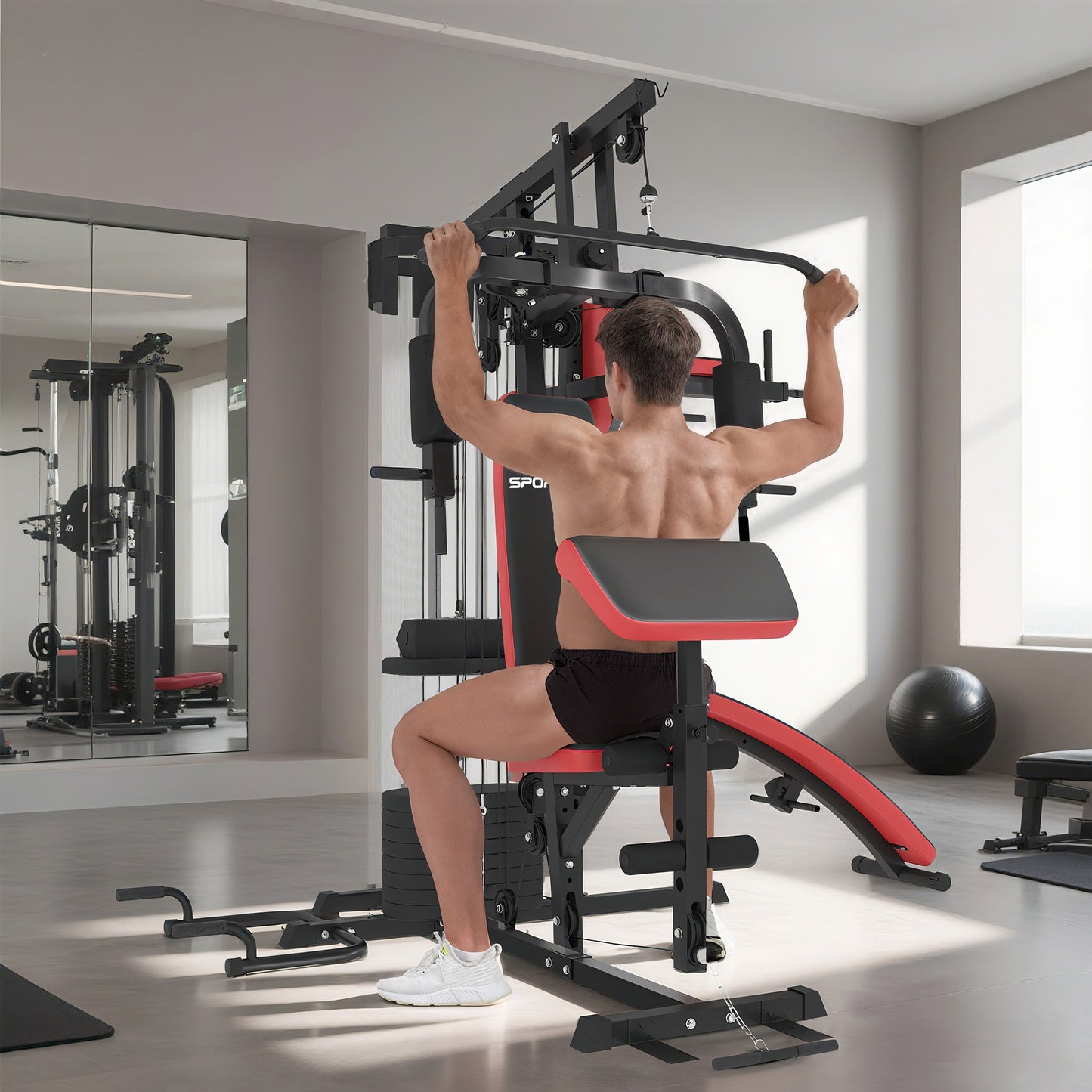 Multiestación de Musculación con Placas de Peso de 45 kg Carga Max. 110 kg para Entrenamiento 225x175x200 cm Negro