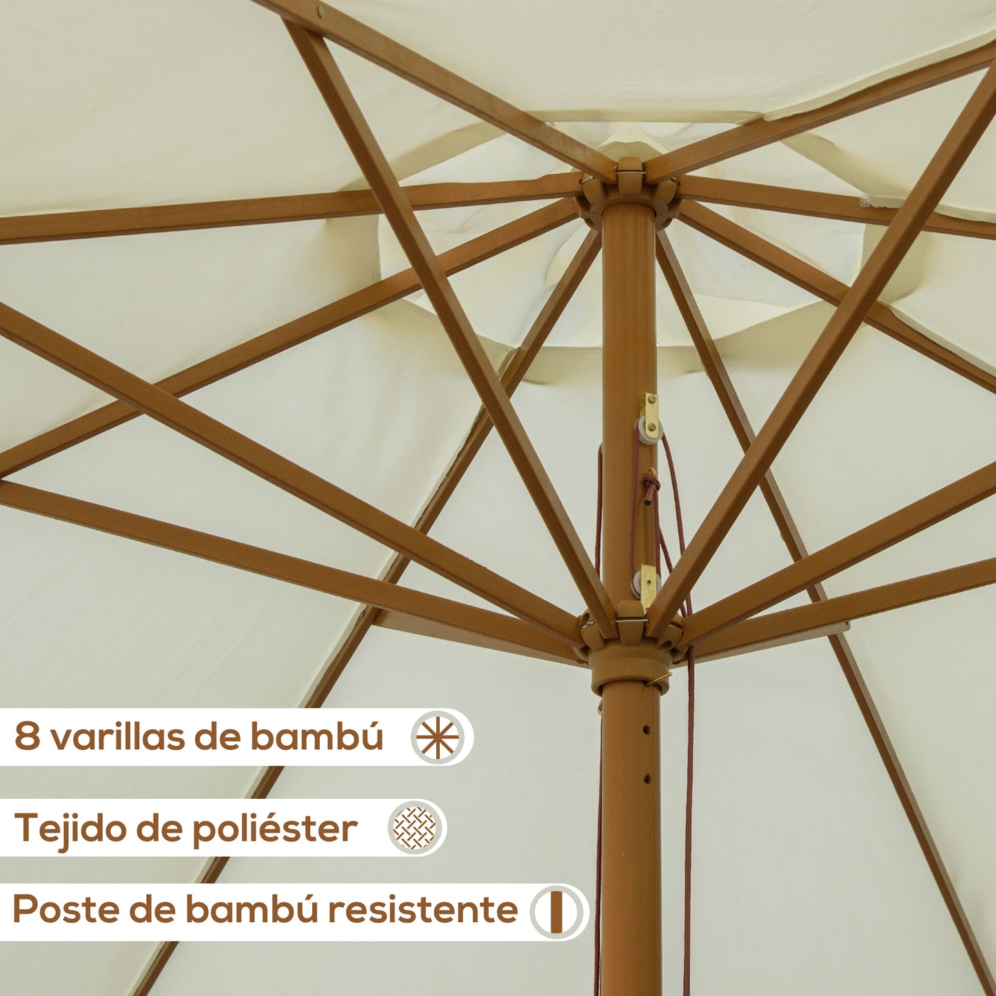 3.3(m) Patio Umbrella, Garden Parasol, Outdoor Sun Shade Canopy with 8 Bamboo Ribs, Ruffles and Wood Pole, Beige