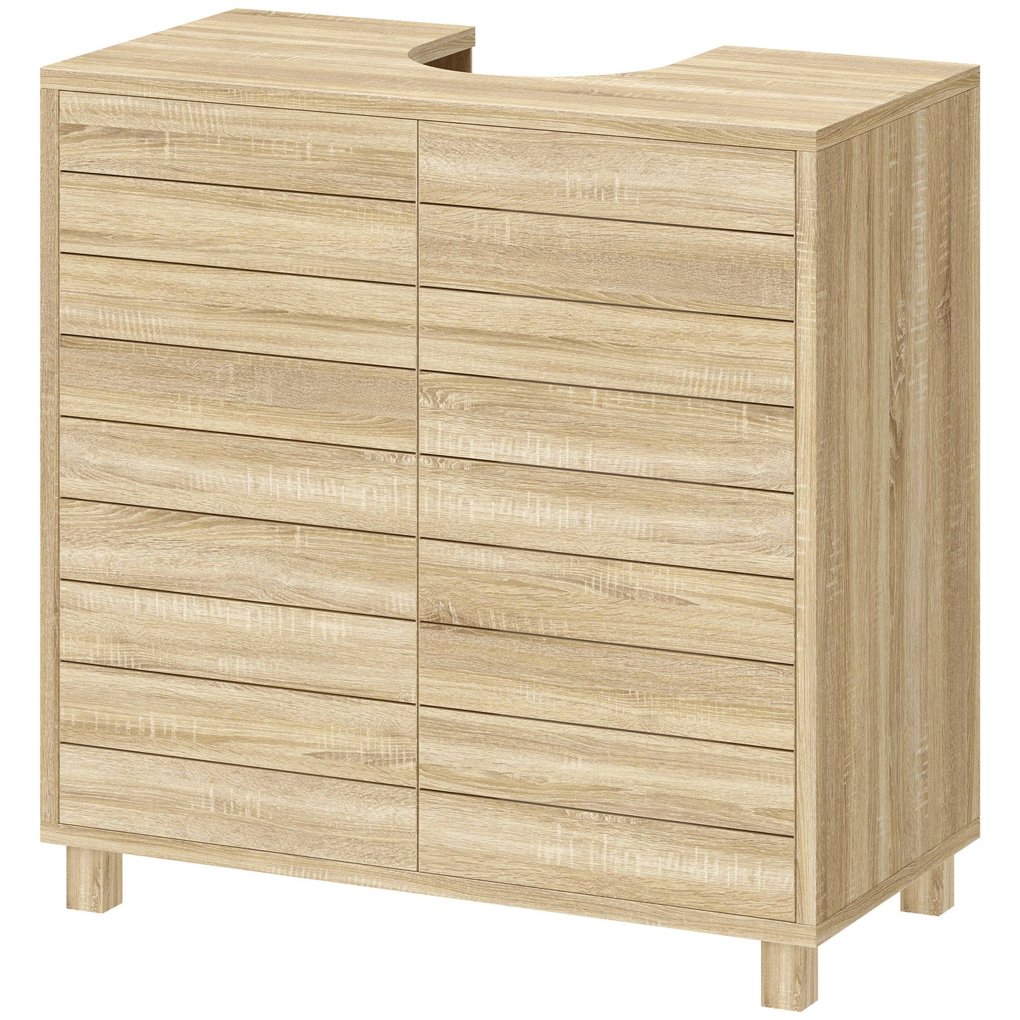 Mueble Bajo Lavabo con Estante Ajustable Puertas de Listones y Apertura por Presión para Lavabo con Pedestal o Pared