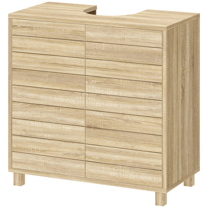 Mueble Bajo Lavabo con Estante Ajustable Puertas de Listones y Apertura por Presión para Lavabo con Pedestal o Pared