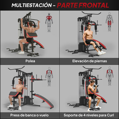 Multiestación de Musculación con Placas de Peso de 45 kg Carga Max. 110 kg para Entrenamiento 225x175x200 cm Negro