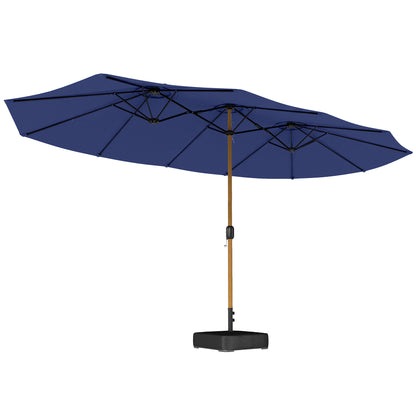 Sombrilla Doble de Jardín 4,7x2,8 m con Base Incluida Manivela Sacos de Arena Protección UV Impermeable Azul Oscuro