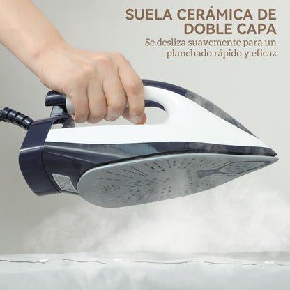 Centro de Planchado 2800W 100 g/min Función ECO Suela de Cerámica Doble Capa Antical Depósito Extraíble 2 L Azul