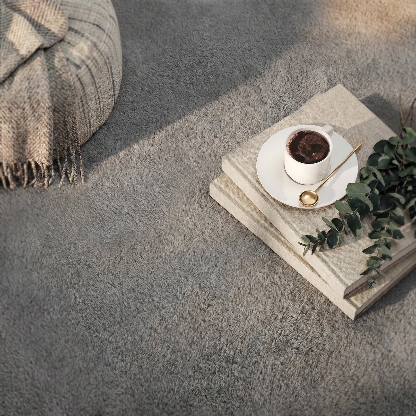 Alfombra Salón 120x160 cm Lavable en Lavadora Pelo Largo Estilo Moderno Tapete para Sala de Estar Dormitorio Gris Claro