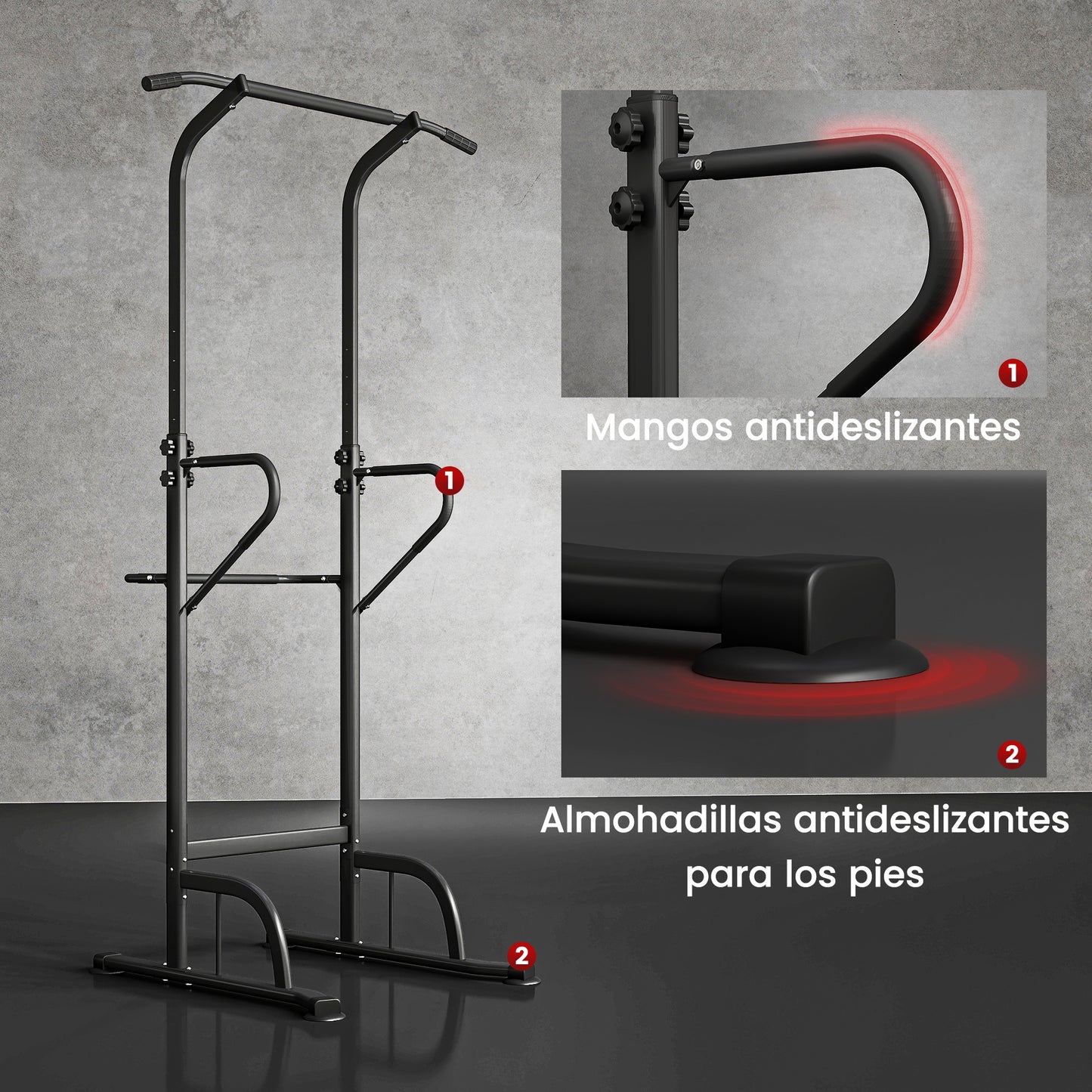 Torre de Potencia Estación de Fondos Barra de Dominadas Equipo Multifuncional de Flexiones con Altura Ajustable para Gimnasio en Casa Entrenamiento de Fuerza Fitness