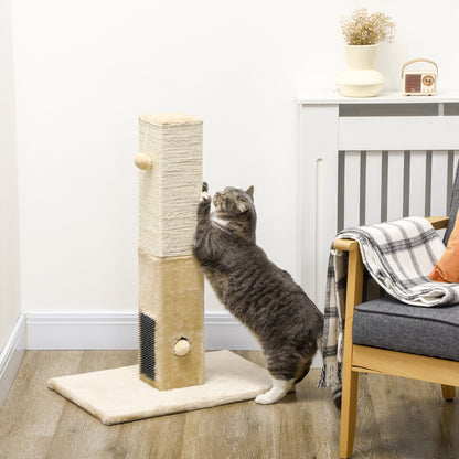 Rascador para Gatos de Yute con Base de Alfombra y Juguete Colgante - Beige