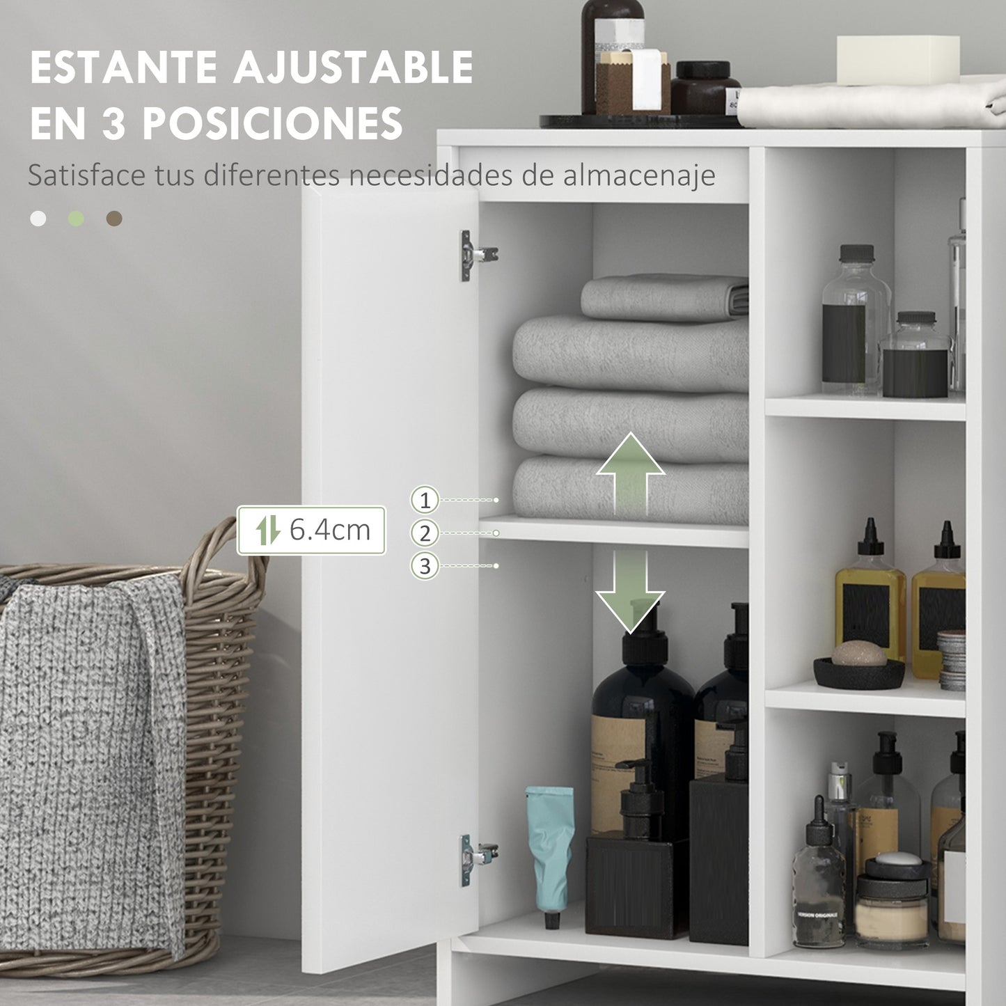 Armario de Baño con Estantes Abiertos Puerta y Estante Ajustable Antivuelco para Salón Dormitorio 53x30x80 cm Blanco