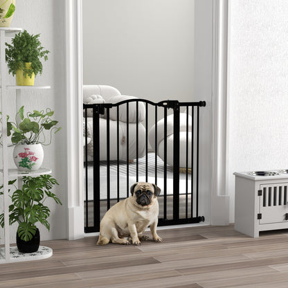 Puerta de seguridad para mascotas ajustable de metal 74-87 cm con puerta de cierre automático Negra