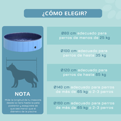 Piscina para Perros, Piscina Plegable para Perros, Plástico Duro e Impermeable, Bañera Portátil para Mascotas con Base Antideslizante y Orificio de Drenaje, para Interior, Exterior, Jardín, Patio, 120 x 30 cm, Azul