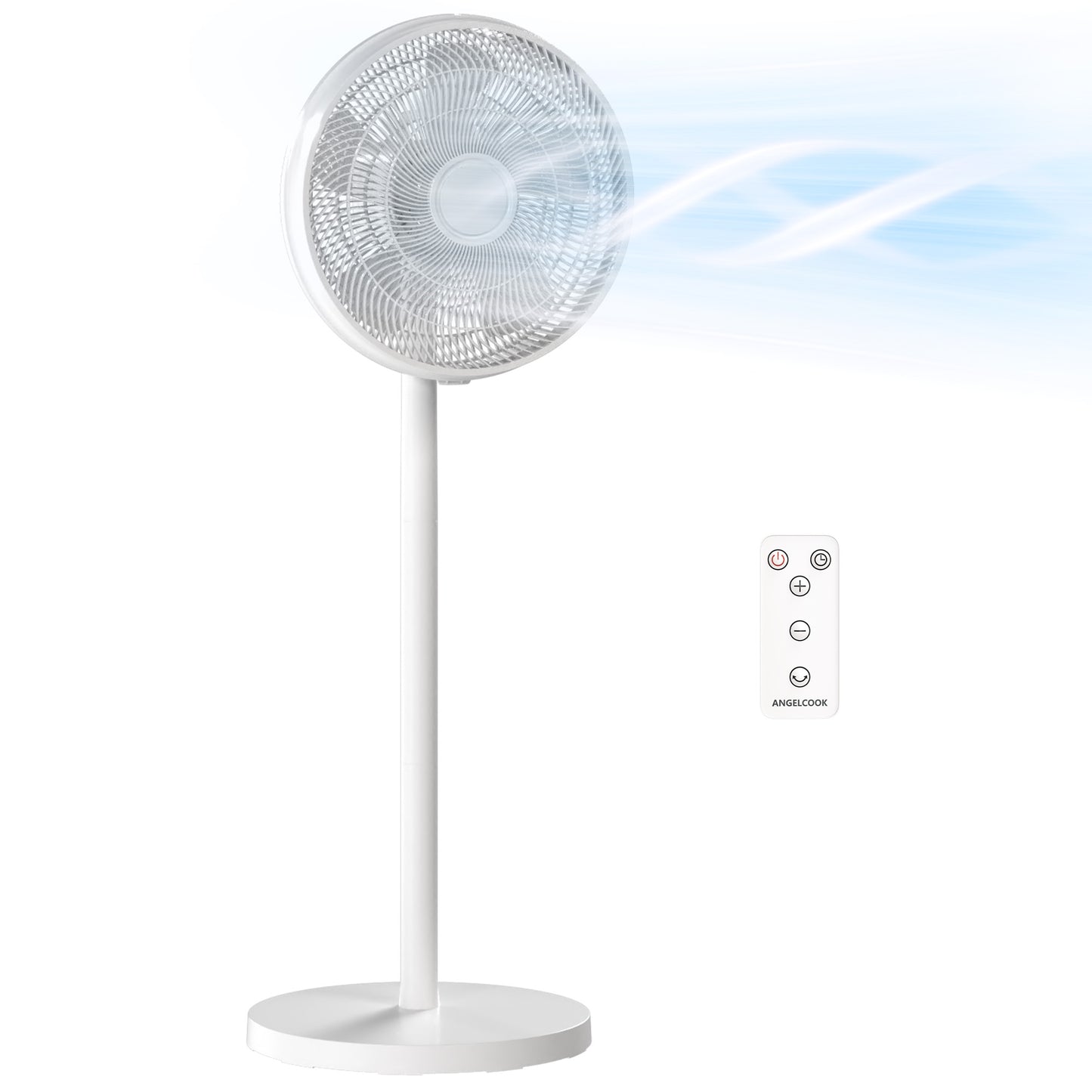 Ventilador de Pie con Control Remoto Altura Ajustable 4 Velocidades Oscilación 80° Temporizador 10H Pantalla LED Blanco