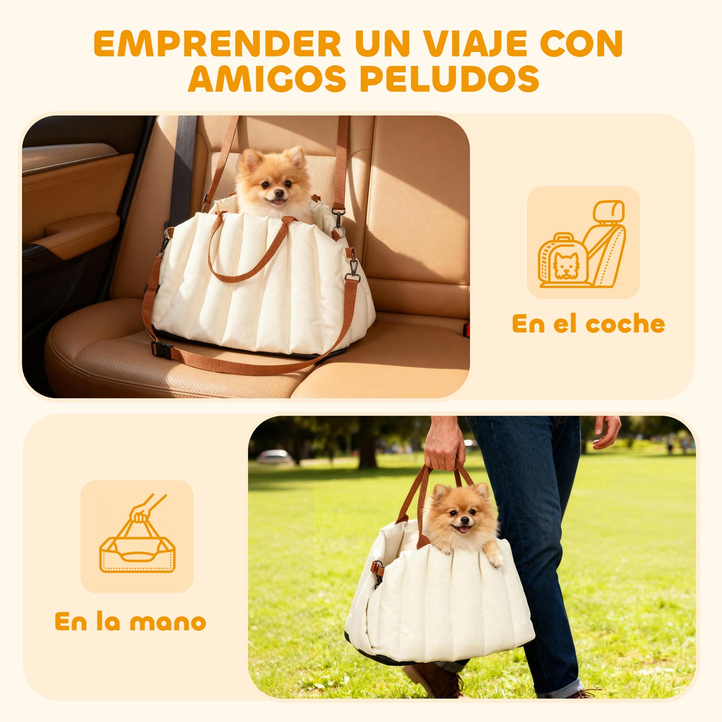 Asiento de Coche para Perros Pequeños de hasta 5 kg con Cinturón de Seguridad Base Antideslizante y Funda Extraíble