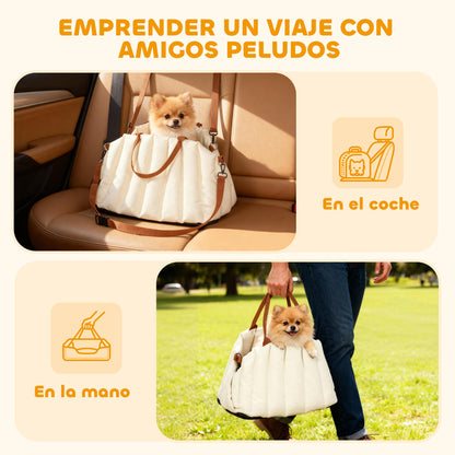 Asiento de Coche para Perros Pequeños de hasta 5 kg con Cinturón de Seguridad Base Antideslizante y Funda Extraíble