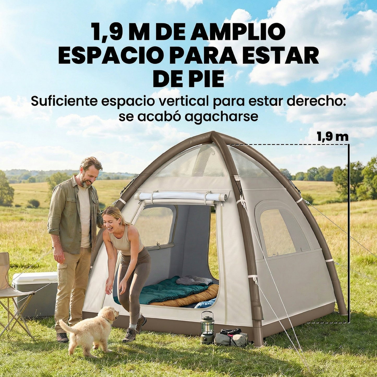 Tienda de campaña inflable con toldo impermeable, tienda de aire para 3 personas 3000mm, color crema