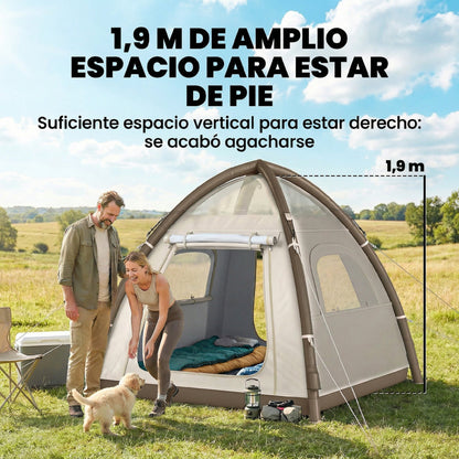 Tienda de campaña inflable con toldo impermeable, tienda de aire para 3 personas 3000mm, color crema