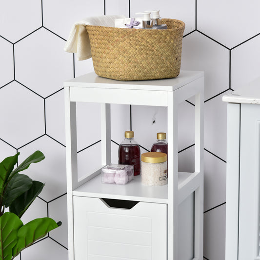 Armario de Baño Gabinete Multifuncional con Estante Abierto 2 Cajones de Almacenaje Diseño Antivuelco 30x30x89 cm Blanco