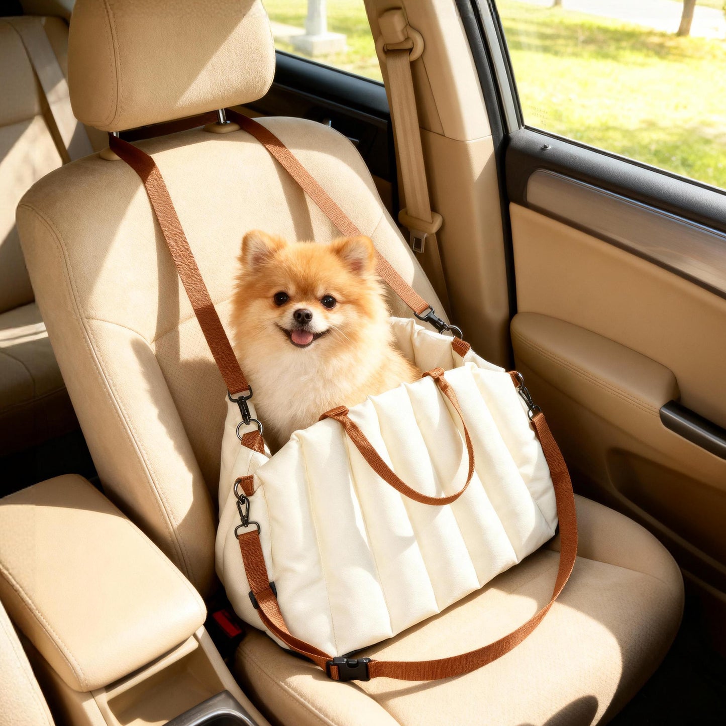 Asiento de Coche para Perros Pequeños de hasta 5 kg con Cinturón de Seguridad Base Antideslizante y Funda Extraíble