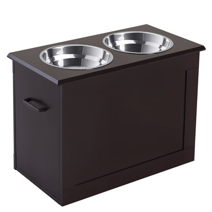 Comedero Elevado para Perros Grandes con 2 Cuencos de 2000ml y Almacenamiento Oculto 60x30x41 cm Marrón Oscuro