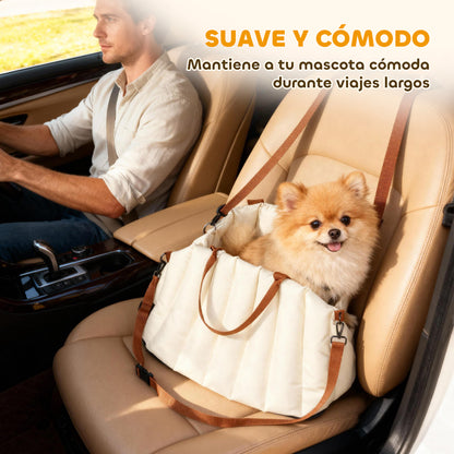 Asiento de Coche para Perros Pequeños de hasta 5 kg con Cinturón de Seguridad Base Antideslizante y Funda Extraíble