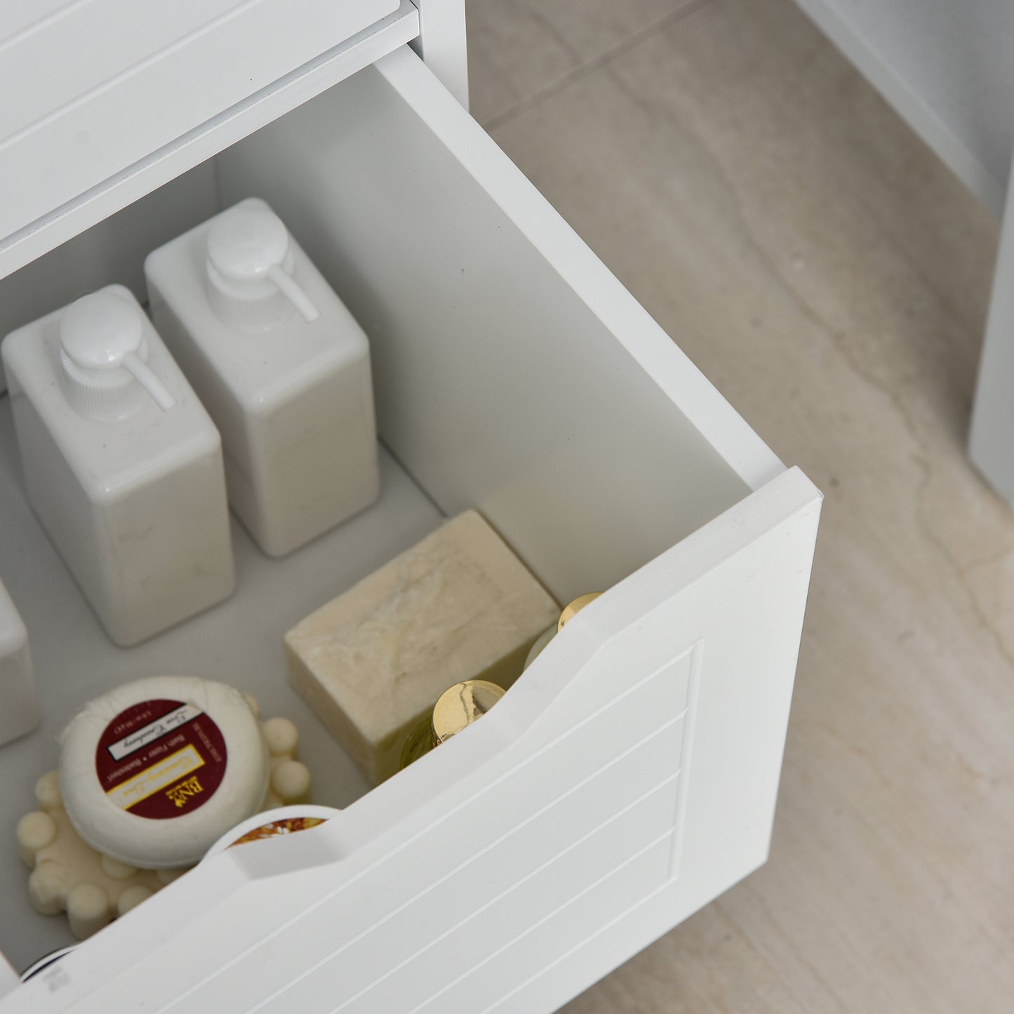 Armario de Baño Gabinete Multifuncional con Estante Abierto 2 Cajones de Almacenaje Diseño Antivuelco 30x30x89 cm Blanco