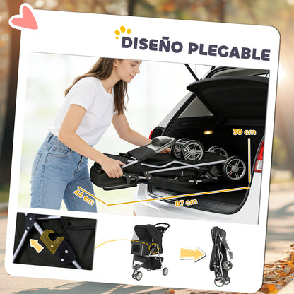 Cochecito para Mascotas de 3 Ruedas para Perros Pequeños y Miniatura, Negro