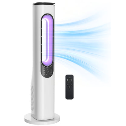 Ventilador de Torre sin Aspas con Luces LED Control Remoto 3 Velocidades 3 Modos Temporizador 15H Oscilación 50° Blanco
