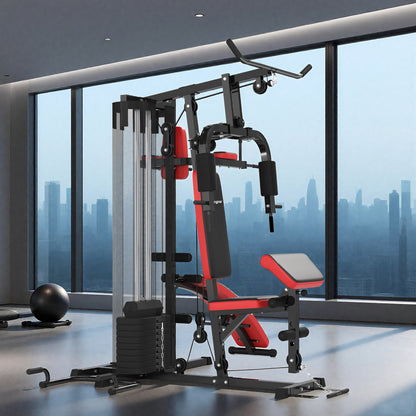 Multiestación de Musculación con Placas de Peso de 45 kg Carga Max. 110 kg para Entrenamiento 225x175x200 cm Negro