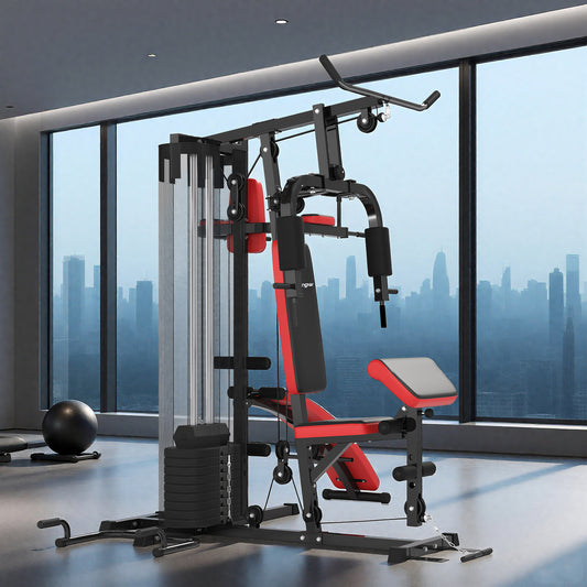 Multiestación de Musculación con Placas de Peso de 45 kg Carga Max. 110 kg para Entrenamiento 225x175x200 cm Negro