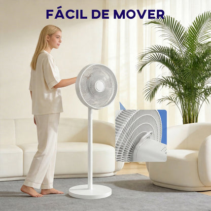 Ventilador de Pie con Control Remoto Altura Ajustable 4 Velocidades Oscilación 80° Temporizador 10H Pantalla LED Blanco
