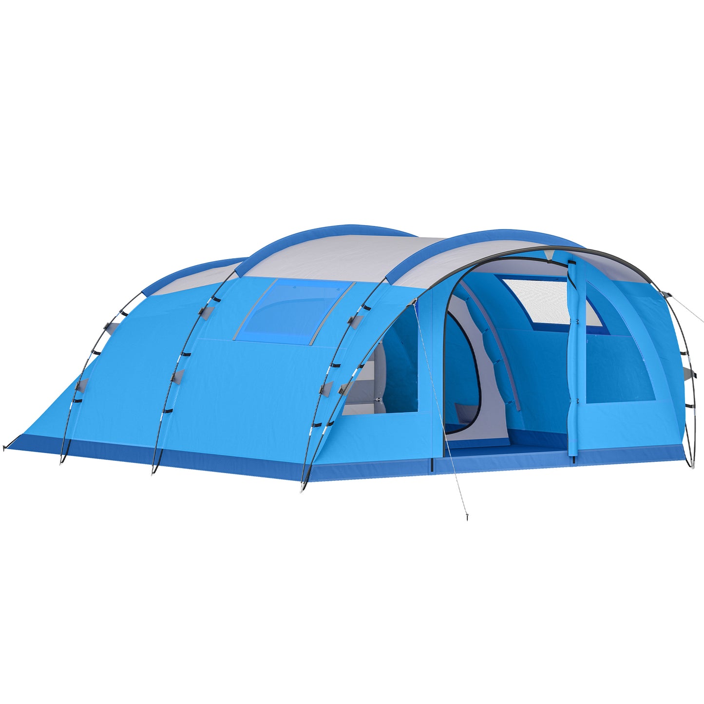 Tienda de Campaña Familiar Tipo Túnel para 5 Personas con 3 Habitaciones Puerta 4 Ventanas Impermeable Fácil Montaje