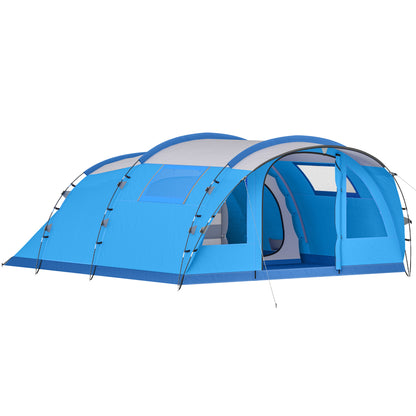 Tienda de Campaña Familiar Tipo Túnel para 5 Personas con 3 Habitaciones Puerta 4 Ventanas Impermeable Fácil Montaje