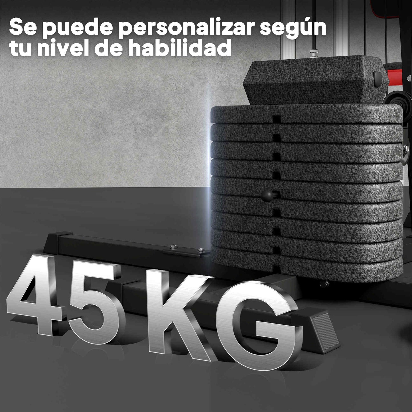 Multiestación de Musculación con Placas de Peso de 45 kg Carga Max. 110 kg para Entrenamiento 225x175x200 cm Negro