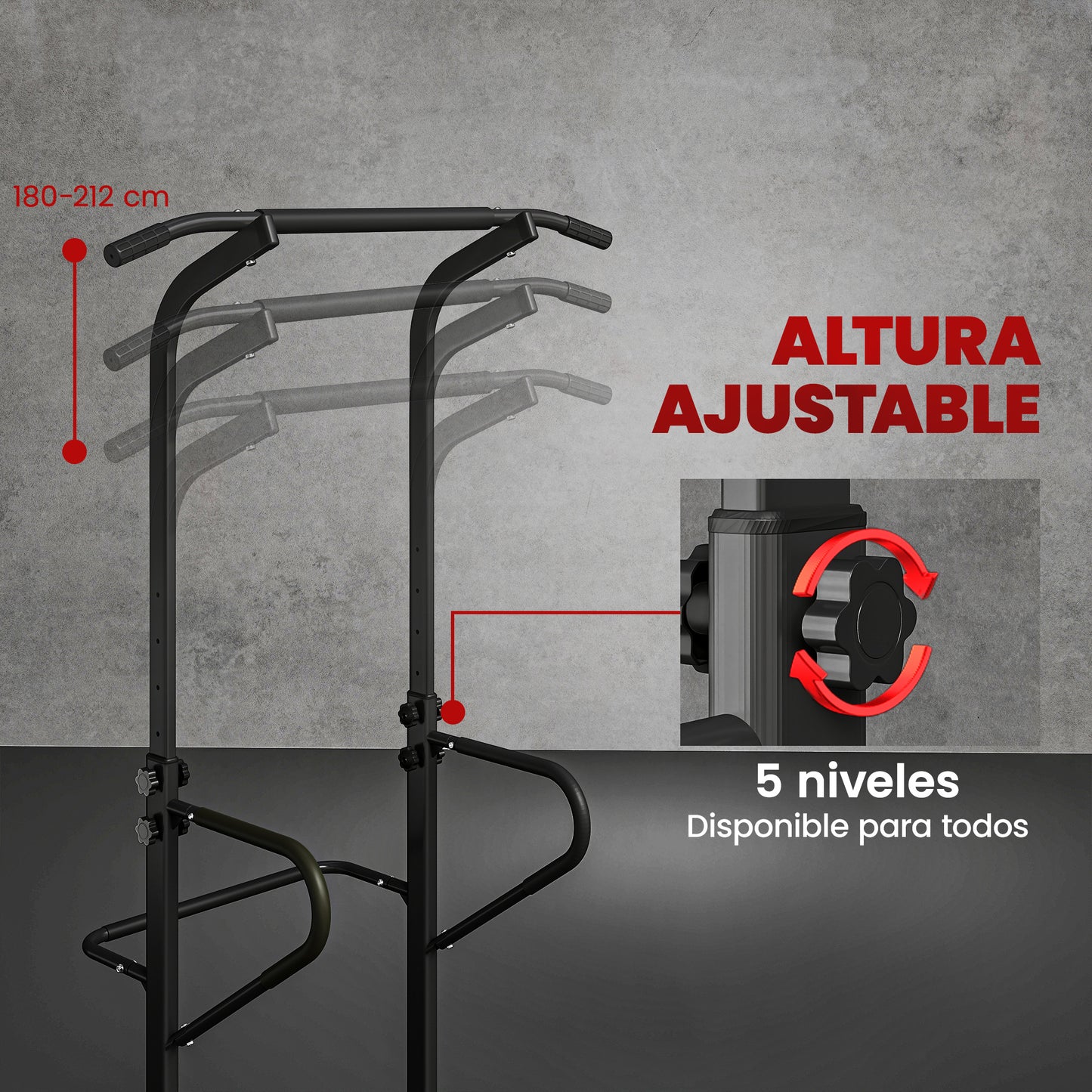 Torre de Potencia Estación de Fondos Barra de Dominadas Equipo Multifuncional de Flexiones con Altura Ajustable para Gimnasio en Casa Entrenamiento de Fuerza Fitness