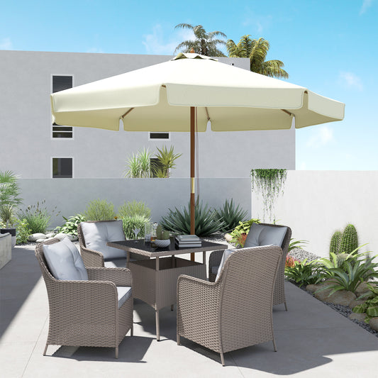 3.3(m) Patio Umbrella, Garden Parasol, Outdoor Sun Shade Canopy with 8 Bamboo Ribs, Ruffles and Wood Pole, Beige